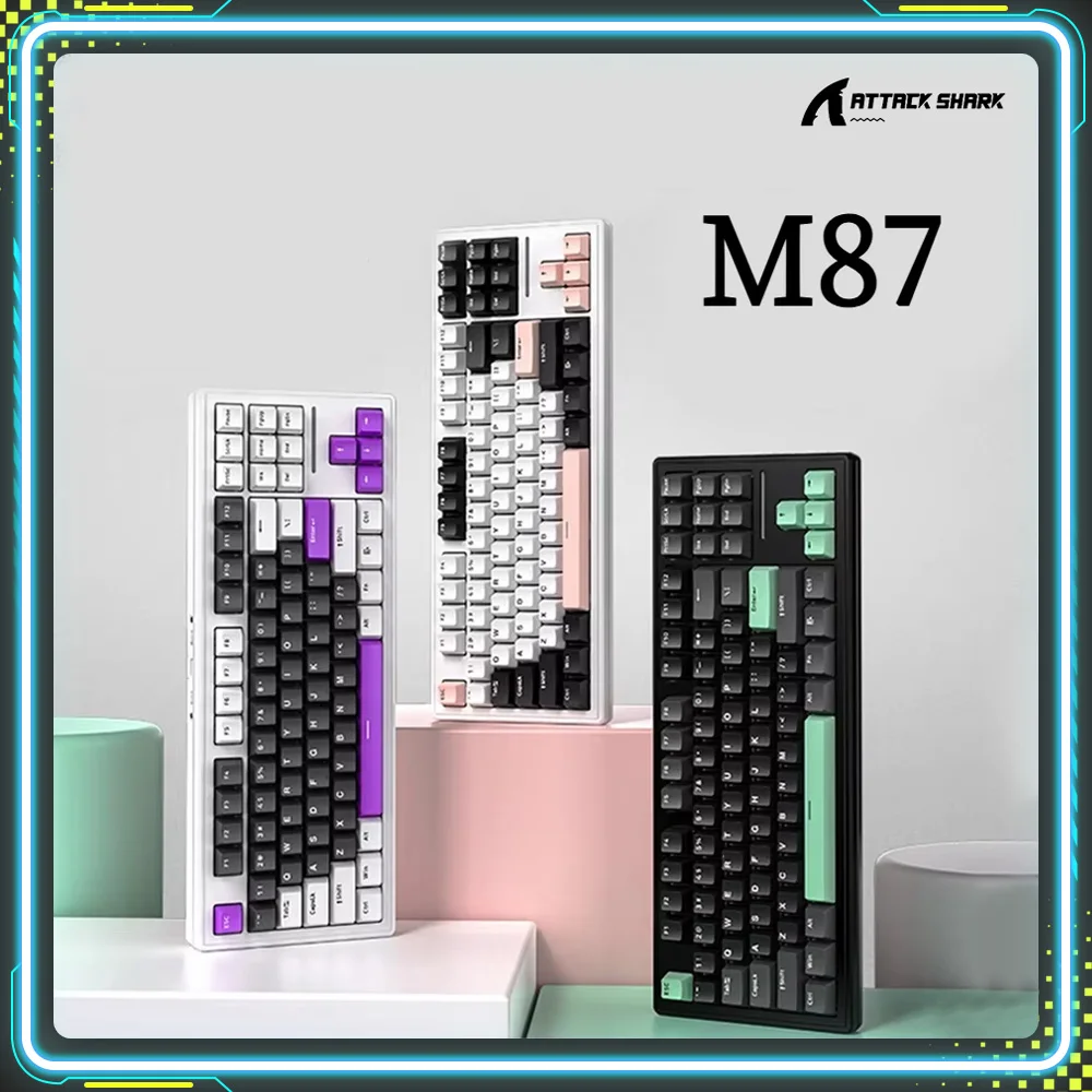

Механическая клавиатура Attack Shark M87, RGB-подсветка с возможностью горячей замены, беспроводная Bluetooth, трехрежимная игровая клавиатура на заказ, ПК, подарки для киберспорта