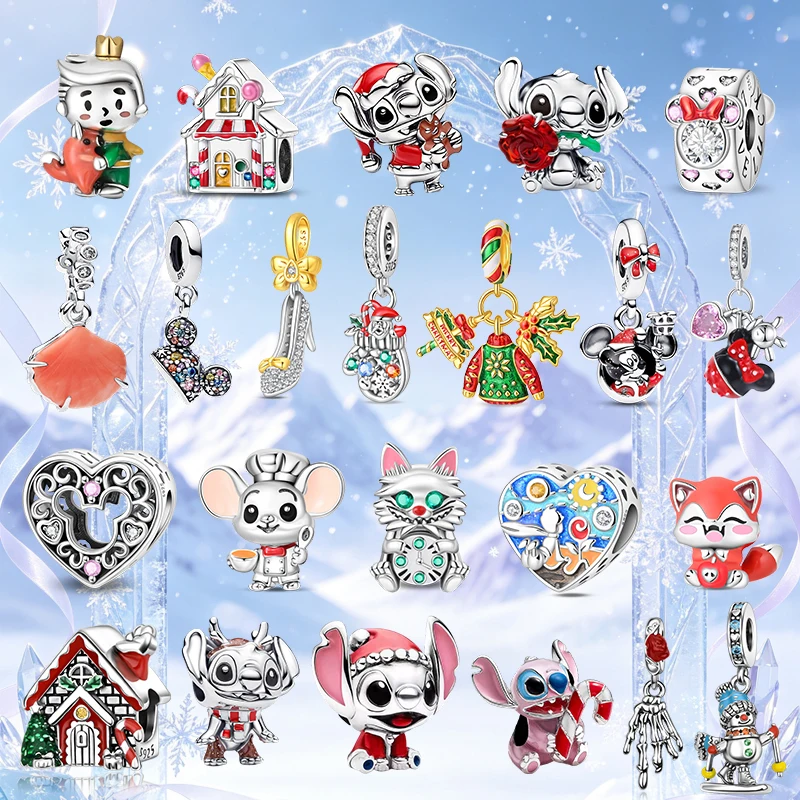 925 Silver Blue Alien And Cartoon Mouse Christmas Series Pendant Beads Suitable For Diy Bracelets, A Birthday Gift For Women