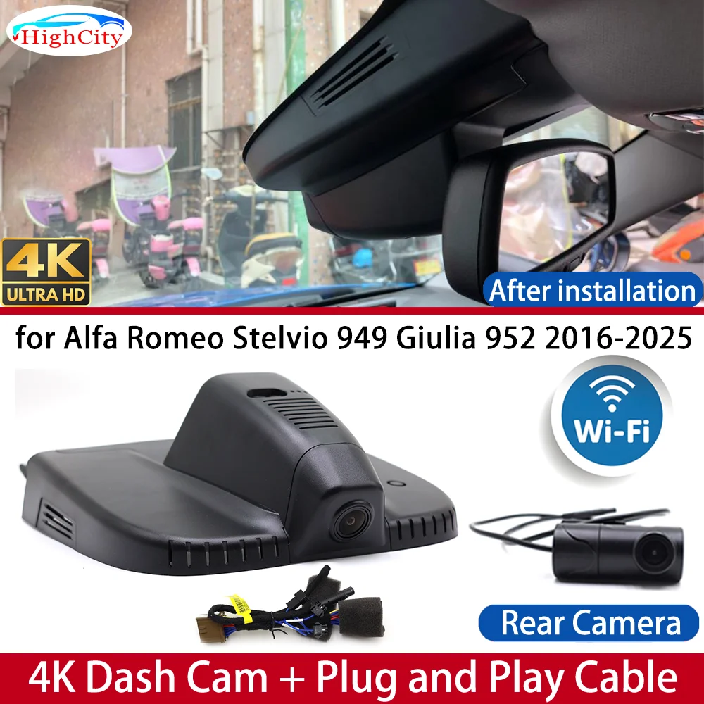 Dash Cam for Alfa Romeo Stelvio 949 Giulia 952 2016-2025 Front＆Rear 4K DVR Dashboard Camera Video Drive Recorder 24H Parking