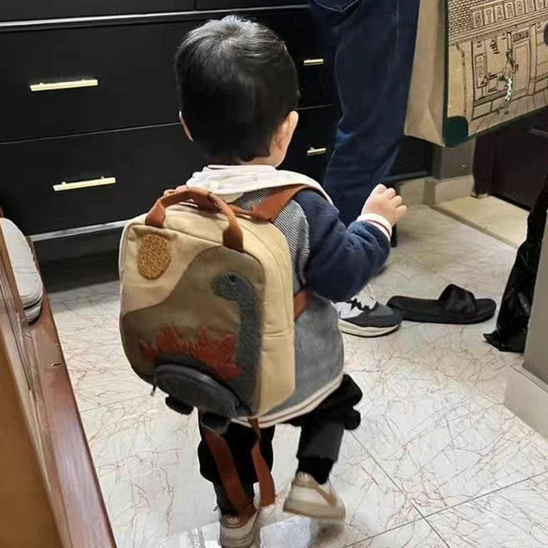 New Embroidered Kids Backpack Girls Boys School Bags Cute Cartoon Dinosaur Canvas Kindergarten Backpack Class Bags For girls