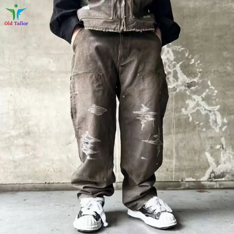 

Saint 25SS Mens Womens Vintage Latest Heavyweight Destruction Splattered Ink B01 Lumberjack Work Pants Lounge Pants