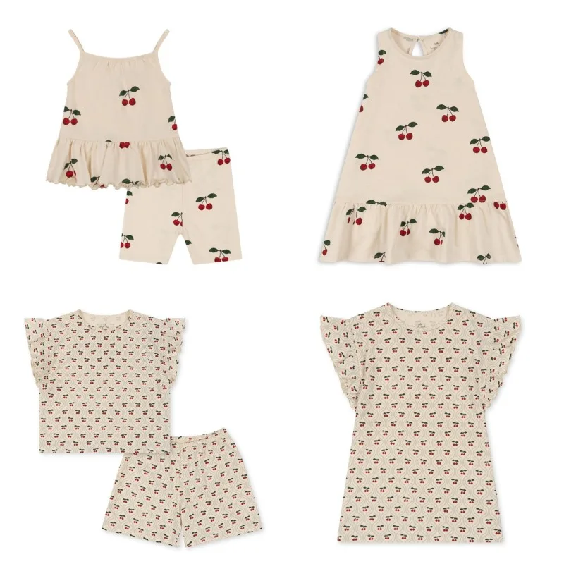 

Summer New Girls Sets Cherry Dress Toddler Girl Clothes Kids Pant Set Baby Romper Cute Tops Short Dresses Roupa Infantil Menina