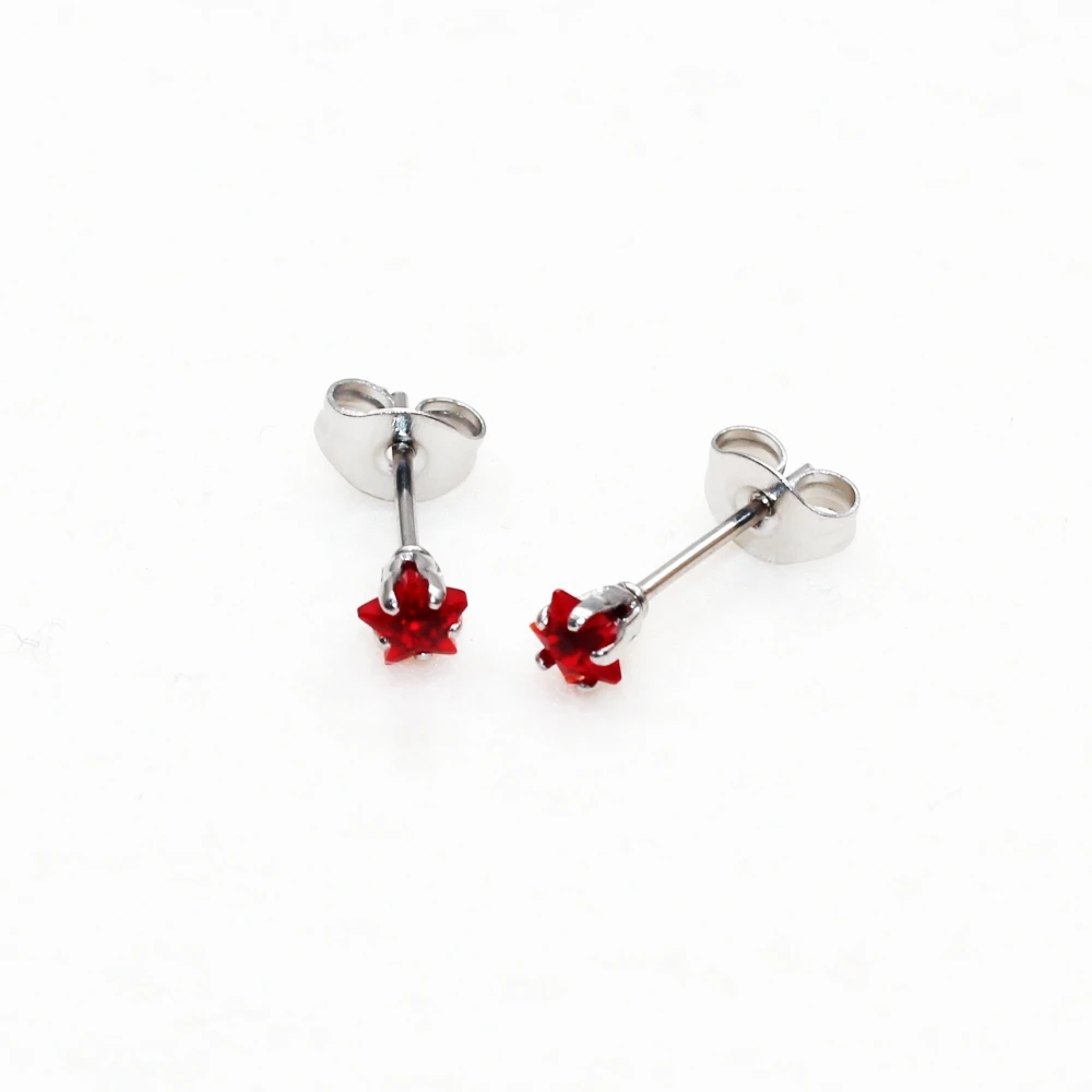 Brief AAA Zircons Red Stars Stainless Steel 4MM No Fade Allergy Free Classical Style