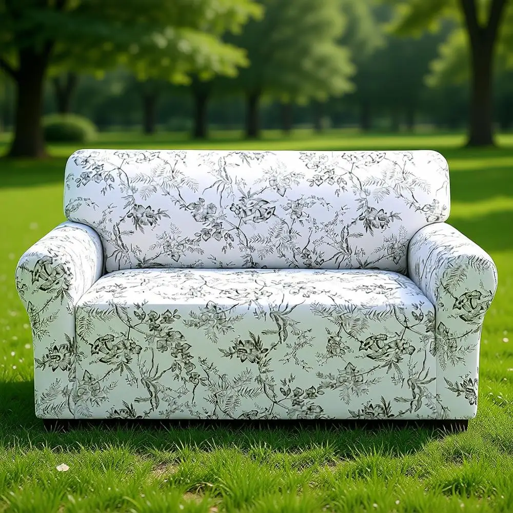 

Высокоэластичный чехол для дивана на 2 подушки с принтом, чехлы для двухместных диванов из приятной для кожи ткани для собак (Garden Bliss-Sage, Lovese)