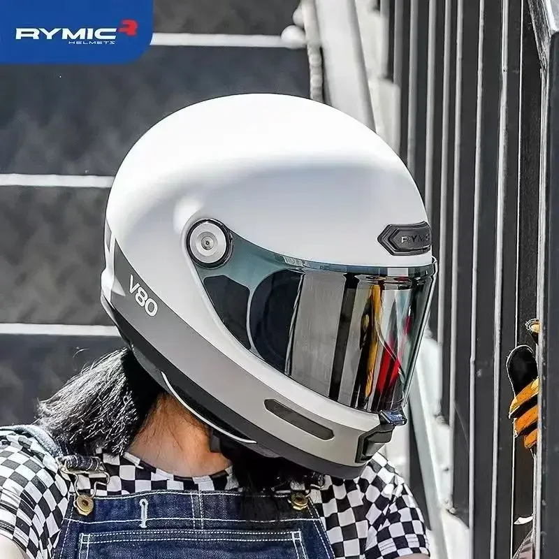 RYMIC DOT ECE Certification Retro Motorcycle Helmet Full Face Helmet Knight Men Locomotive Capacete Electric Motobike for Harley