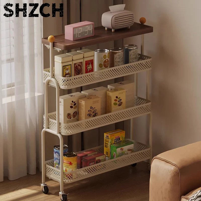 Multifunctional Narrow End Table Slim Space-Saving Rolling Cart with Storage Small Side Table for Living Room Trolley Organizer
