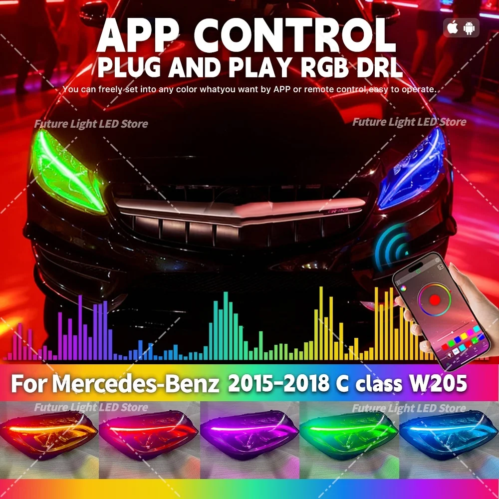 

RGB DRL LED Boards Multicolor Angel Eyes For Mercedes C Class W205 C300 C350 C200 C180 2015-18 Daytime Running Light APP Control