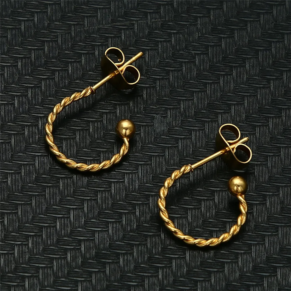 2022  Small Letter C Shape Twisted Creole Earrings Gold Color Stainless Steel Circle Hoop Earrings For Women Jewelry Trend New image 4