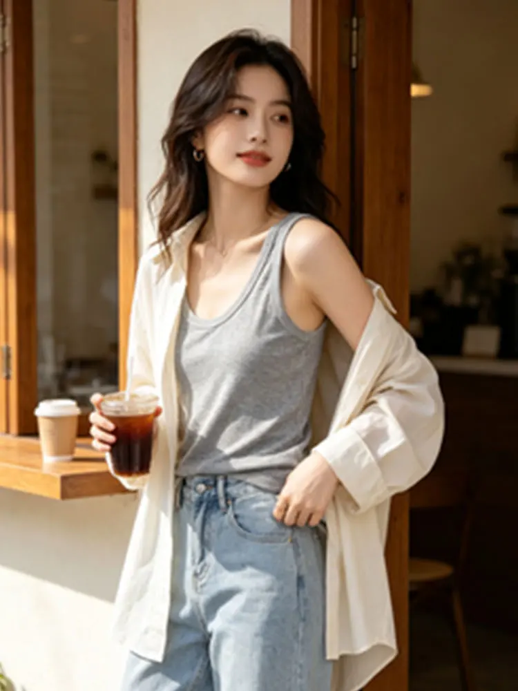 2026 summer new solid color spicy girl slim fit hanging vest commuting home style