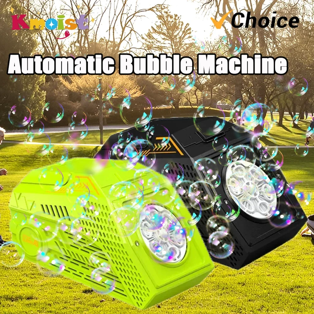 Soplador de burbujas totalmente automático de 6 agujeros con más de 2000 burbujas por minuto, máquina de burbujas eléctrica para exteriores, juguetes para niños, regalos