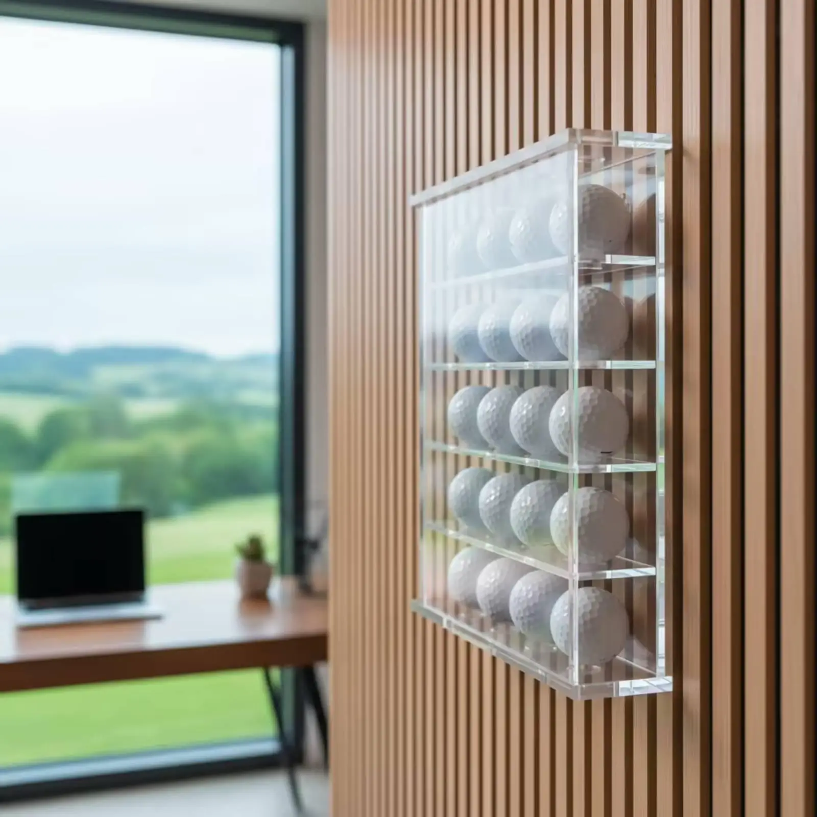 Golf Ball Display Case Acrylic Wall Mounted Organizer Transparent Holder for 5 Rows Collection