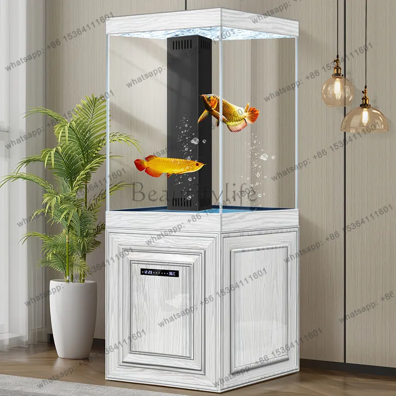Chinese fish tank small living room household vertical bottom filter water-free ultra-white glass ecological aquarium