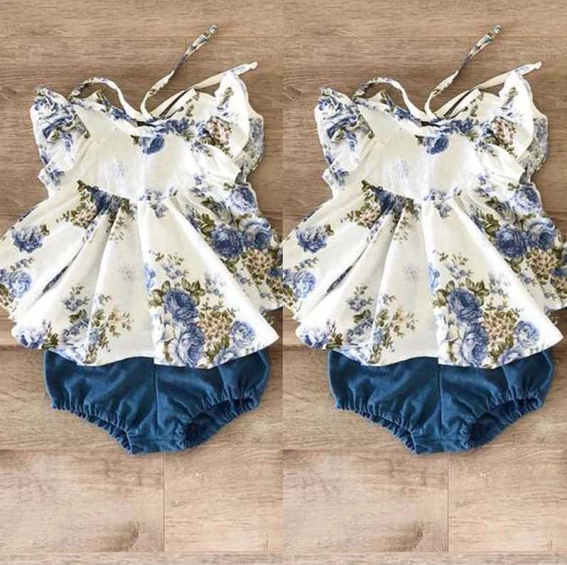 Princess Newborn Infant Baby Girls Floral Crop Tops Dress+Shorts Bottoms Clothes Summer Child Outfits