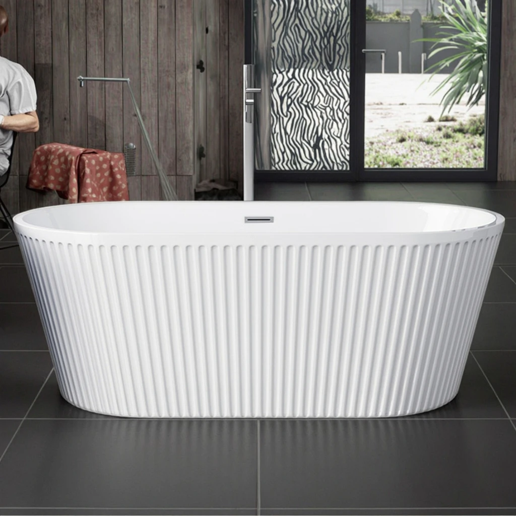 

Modern Luxury Oval Freestanding Acrylic Tub with Overflow | Factory-Direct, Whirlpool Soaking Function