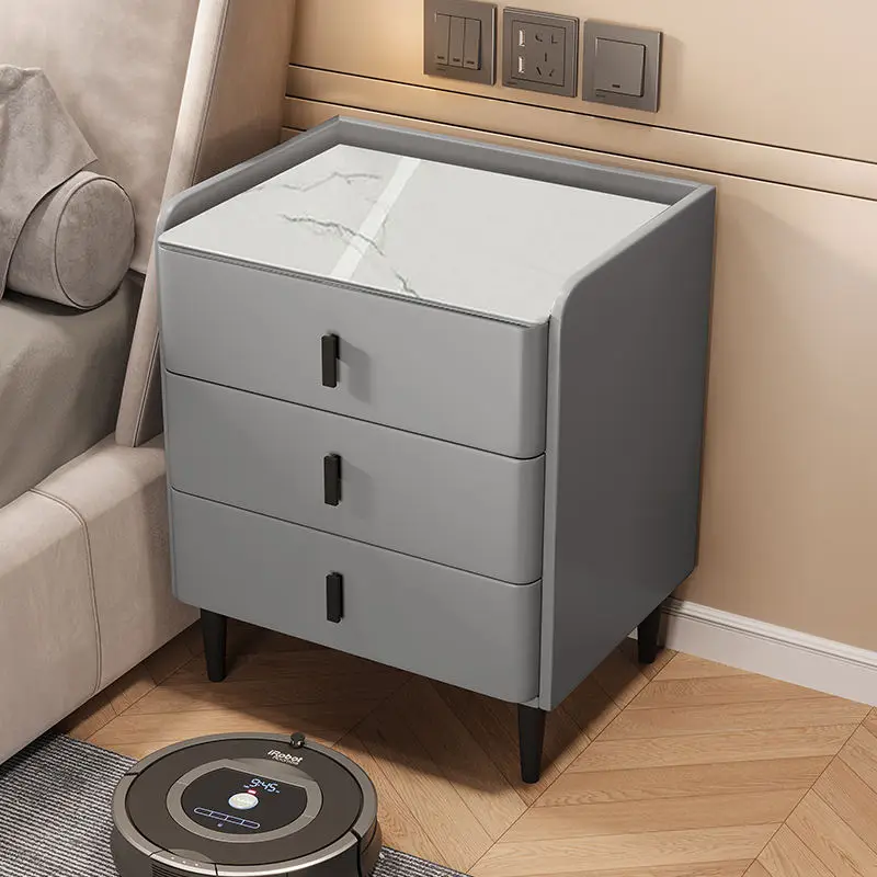 طاولة السرير الذكية اللاسلكية متعددة الوظائف شحن سمّاعات بلوتوث قفل بصمة الإصبع طاولة السرير الخشبية الصلبة