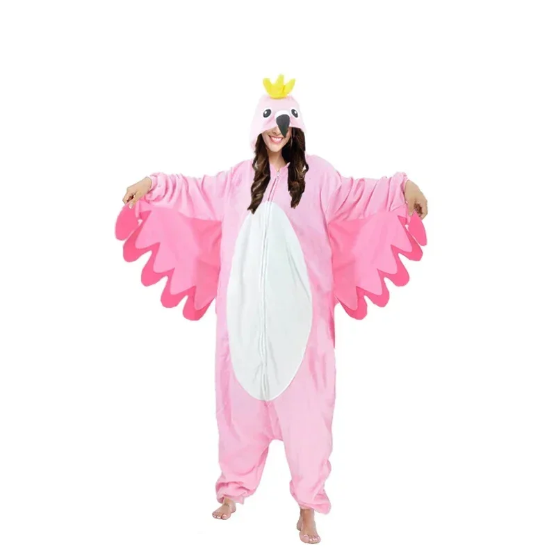 Zíper flamingo cosplay traje natal dos desenhos animados onesies traje feminino adultos crianças halloween kigurumi anime mascote para festa