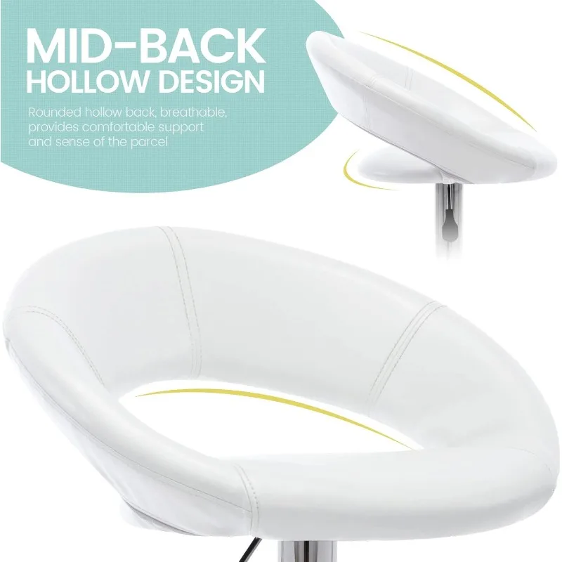 Sgabello da bar regolabile, sgabello da bar girevole moderno e carino in pelle PU, schienale cavo, sedia da bar ad altezza bancone, set di 2 (bianco perlato)