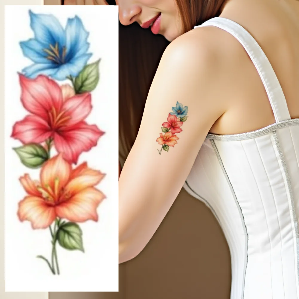 

9pcs Temporary Tattoo waterproof long-lasting body stickers Flower Arrangements Floral Patterns Butterflies for arms male
