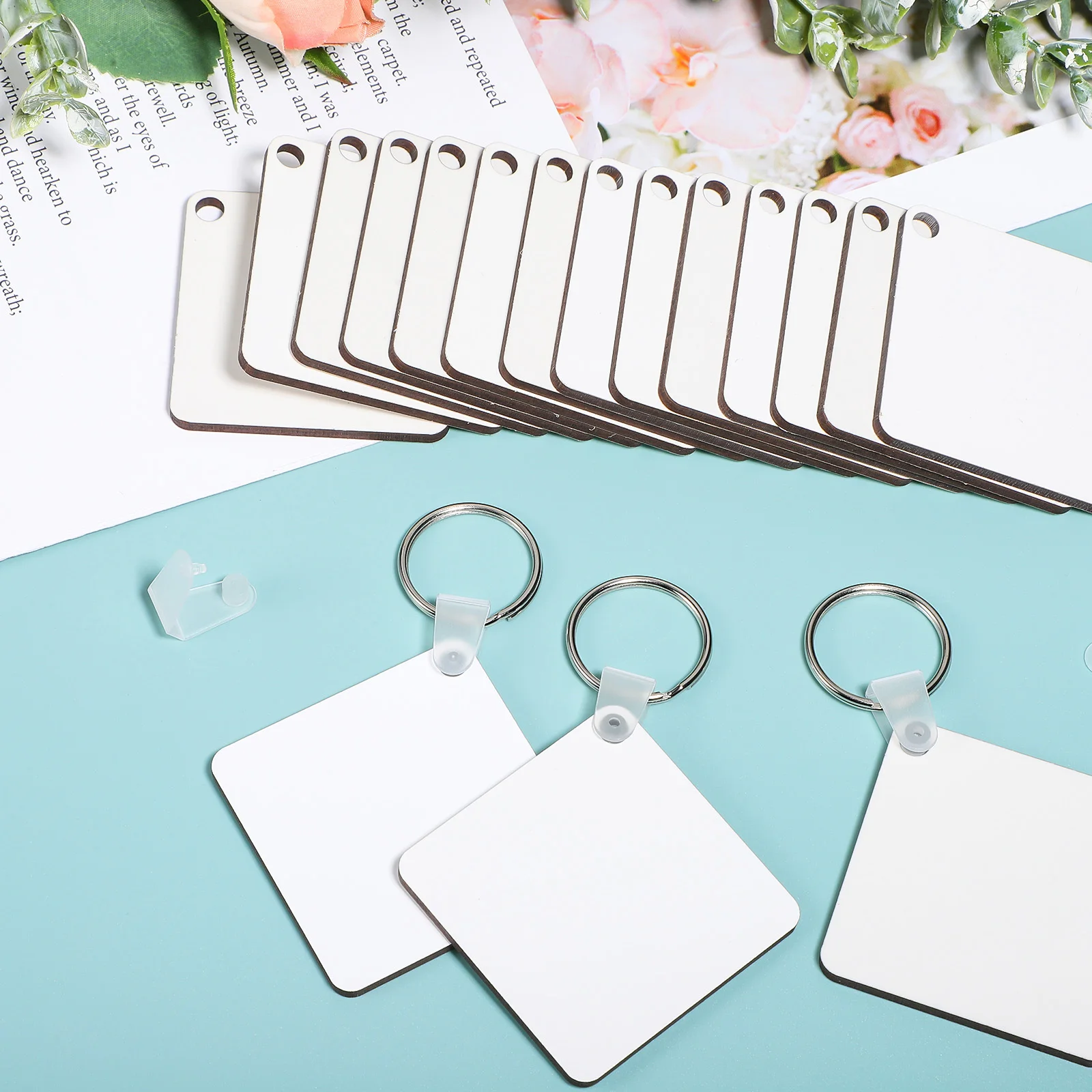 40 Uds llavero en blanco para sublimación doble cara acabado suave Diy etiquetas para llaves suministros foto llavero ornamento a granel acrílico transparente