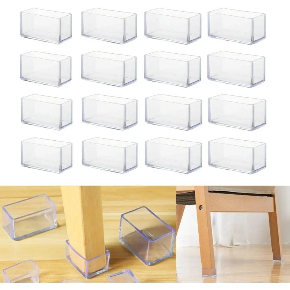 16 Pcs Rectangular Silicone Chair Leg Protector Prevents Floor Scratches, Reduces Noise, and Allows for Free Movement