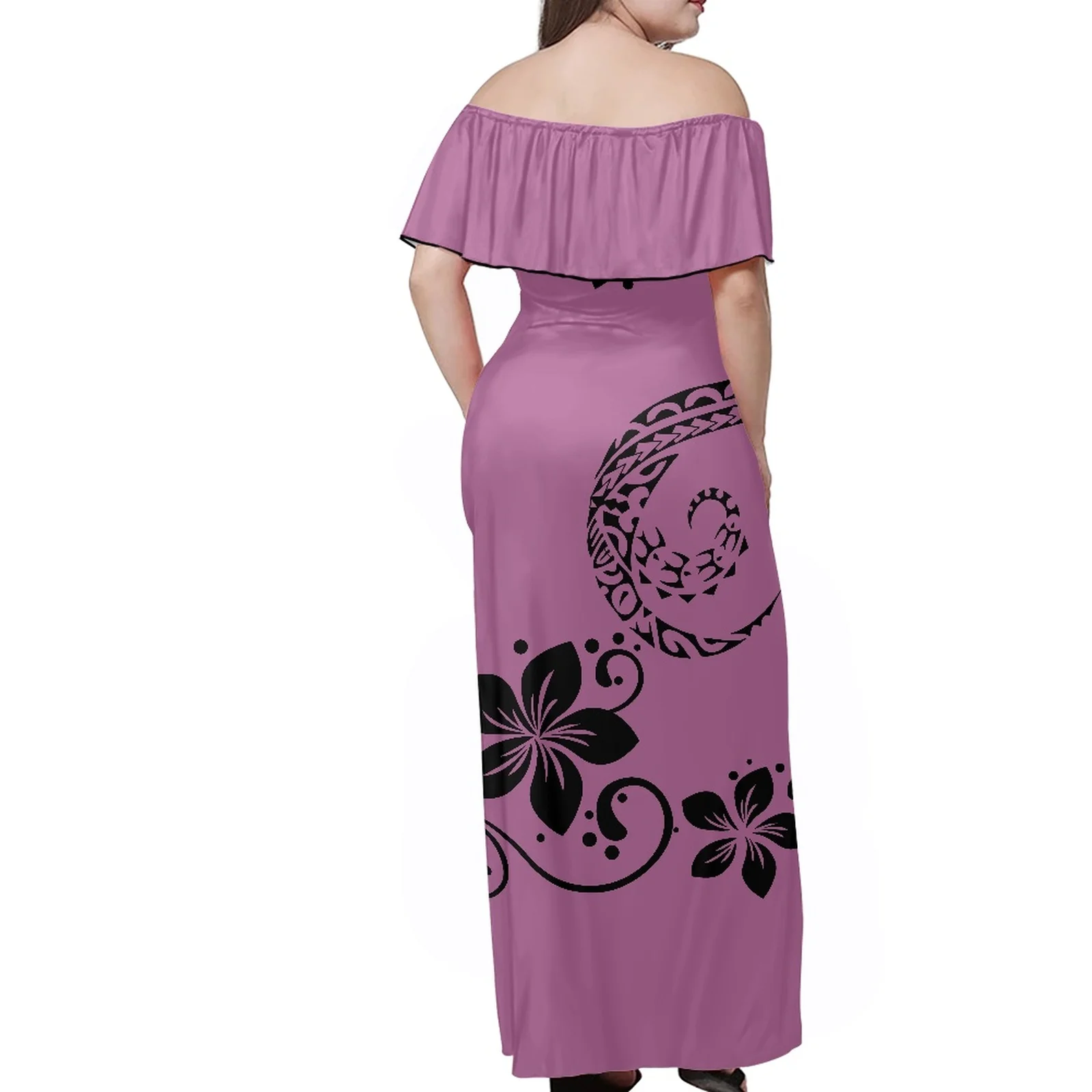 Green Aunt New Style Polynesian Tribe New Temperament Strapless Maxi Dress Samoan One-Shoulder Short Sleeves Summer Casual Dress