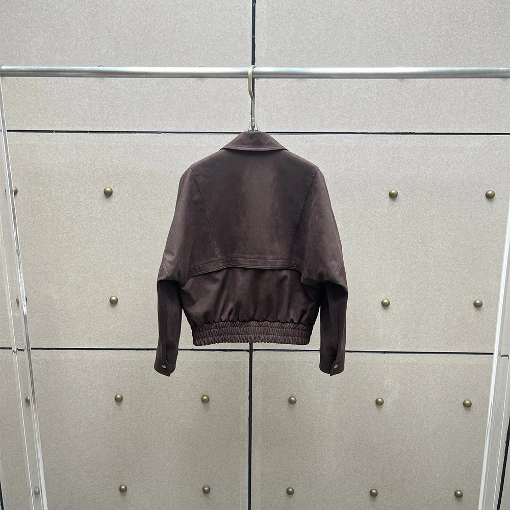 

Faux Leather Slant Pocket Jacket for Women High-Neck Windproof Oversized Utility Jacket 2025 Fall/Winter New Arrival Y2K Style