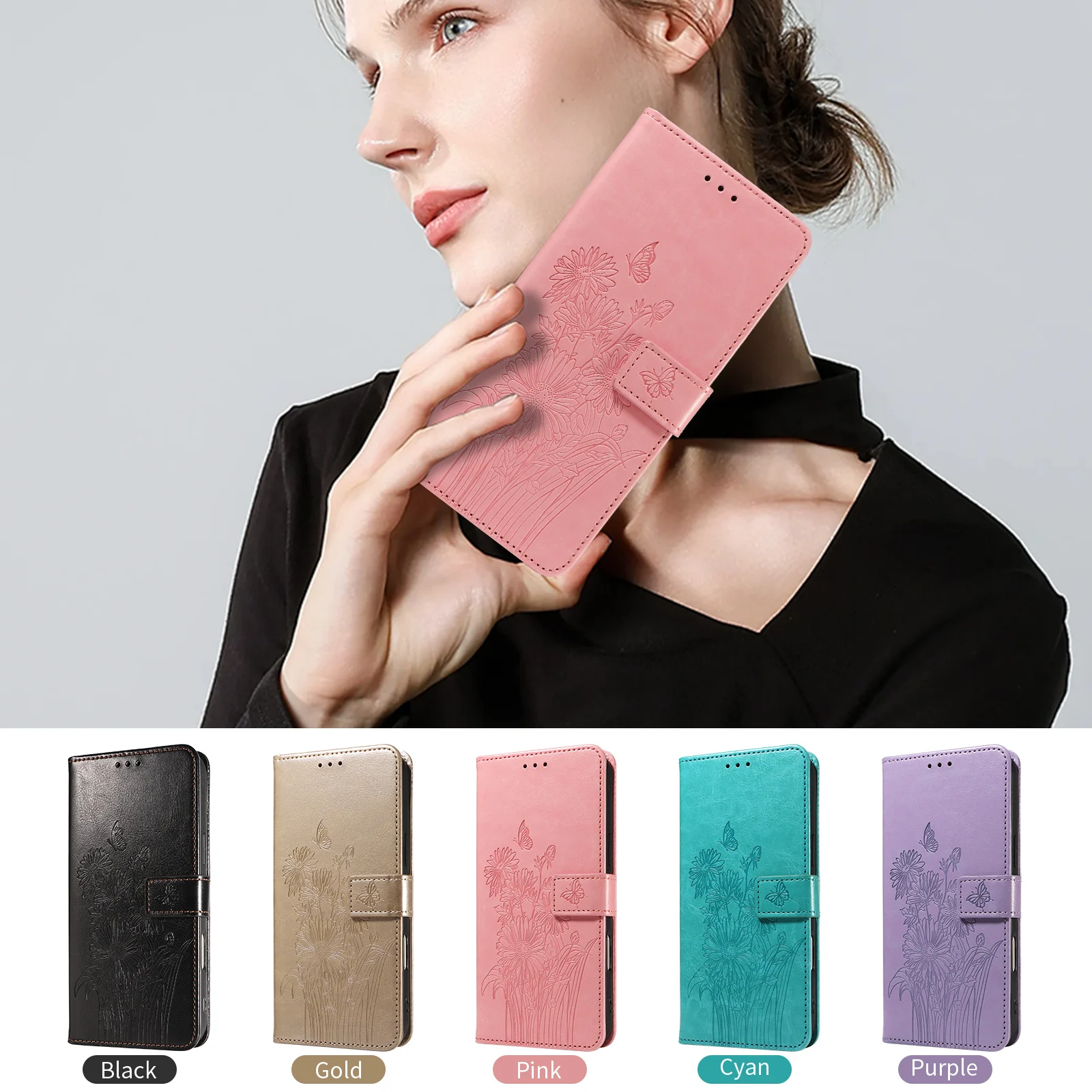 Für Redmi Note 8/9/10/11/12/13/14/15Pro Wallet-Handyhülle mit geprägtem Standfuß und Schutzhülle aus Kunstleder – Detail 10