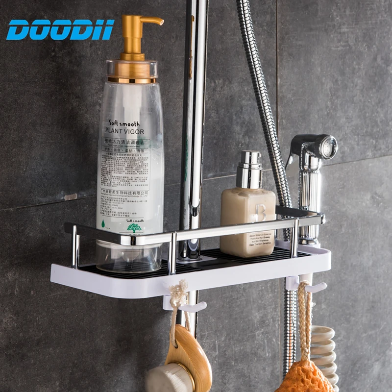 Bathroom Shelf Shower Storage Rack Holder Shampoo Bath Towel Tray Home Bathroom Shelves Single Tier Shower Head Holder Doodii