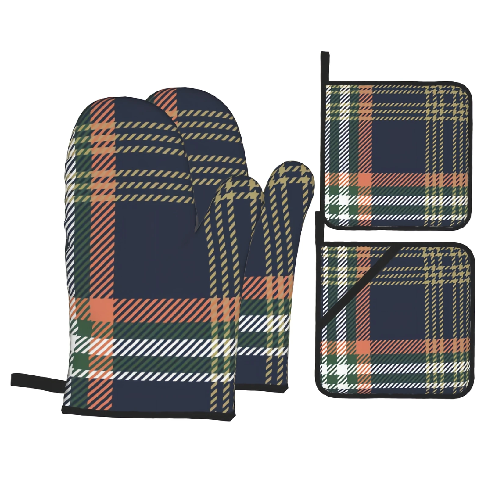 Tartan Pattern Oven Mitts and Pot Holders 4PCS Set Baking Gift for Mom Oven Gloves & Hot Pads