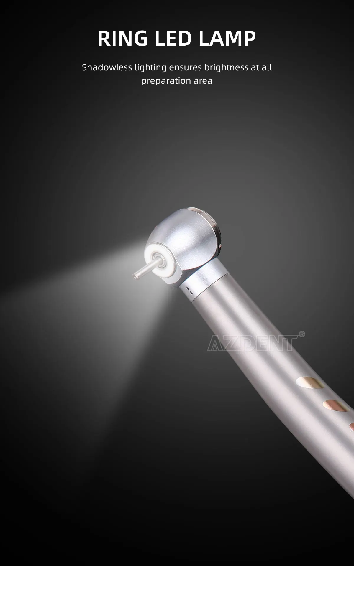 AZDENT Dental-Hochgeschwindigkeitshandstück, LED-E-Generator, schattenloser Ring, Keramik-Kugellager, einzelnes Wasserspray, 2/4 Löcher – Detail 5