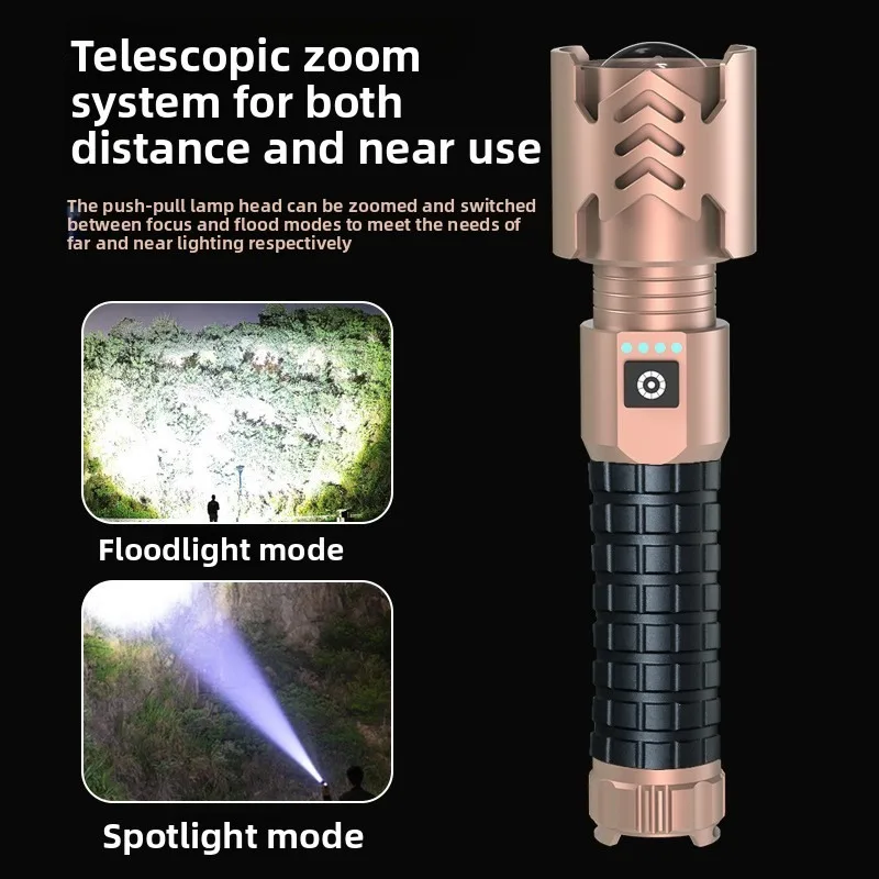 مصباح يدوي تكتيكي عالي الطاقة: سبائك الألومنيوم، تكبير قابل للسحب، فائق السطوع، قابل لإعادة الشحن، وقت تشغيل طويل للتخييم #4