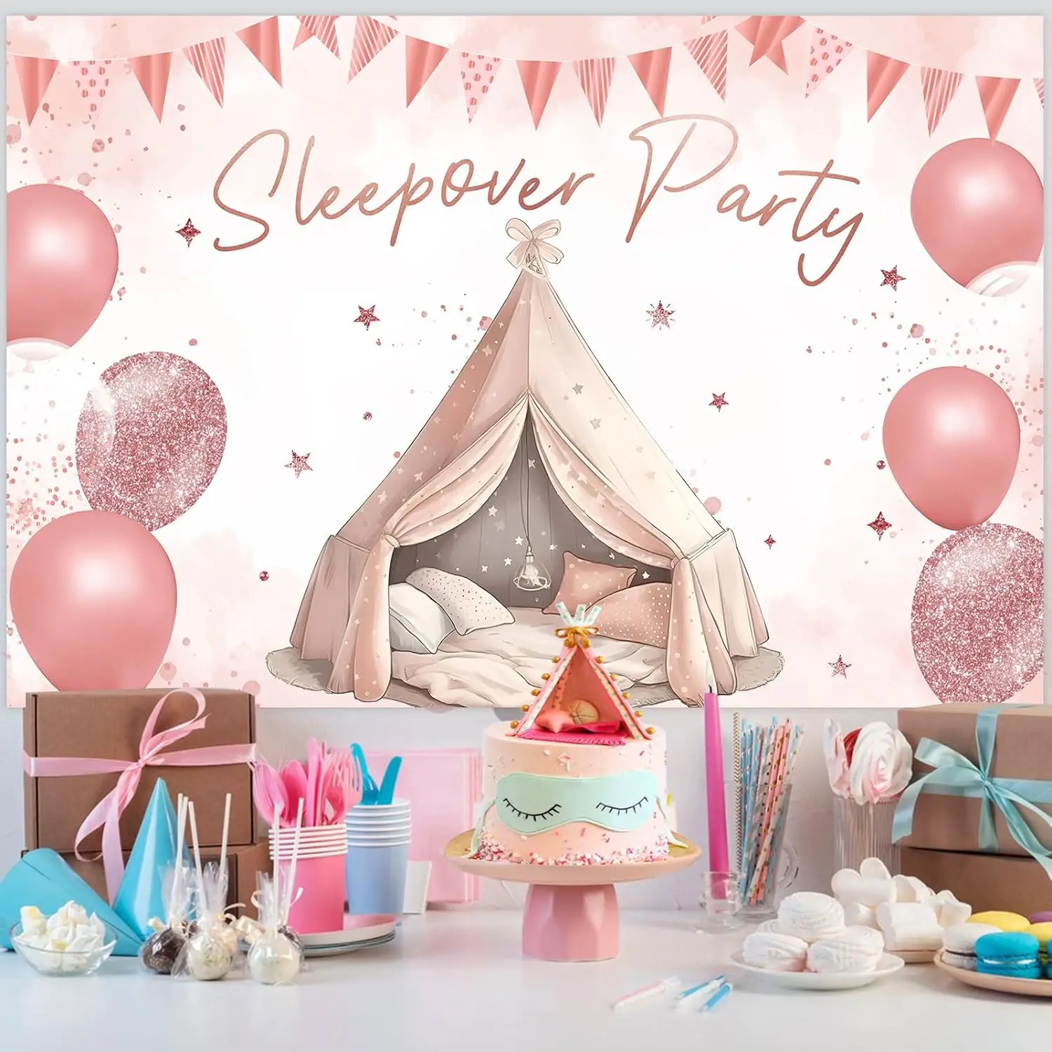 Sleepover Party Backdrop for Girls, Party Decor, Pajama Slumber Party Pillow, Fight Teens, Birthday Party Supplies