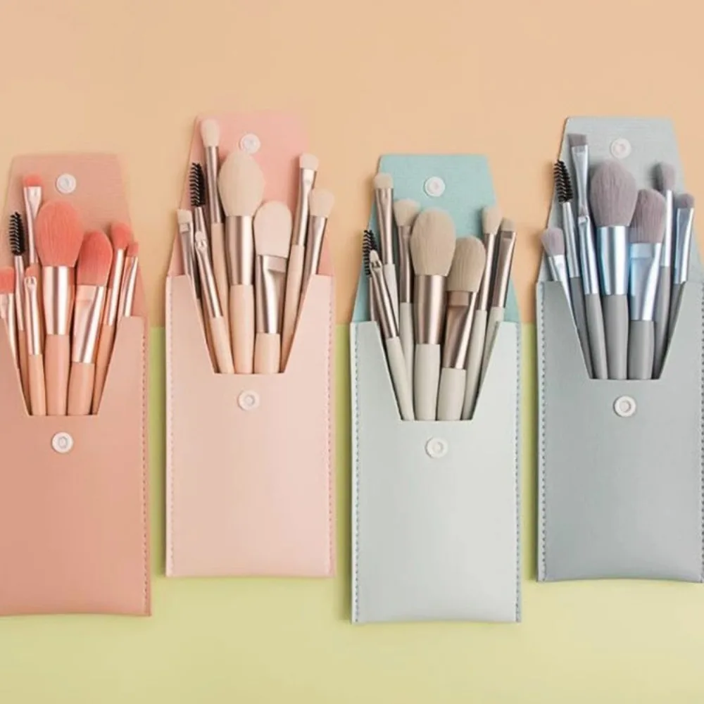 Juego de 8 brochas de maquillaje de cerdas suaves sintéticas de primera calidad con bolsa, brocha para sombra de ojos, brocha para base de belleza Facial
