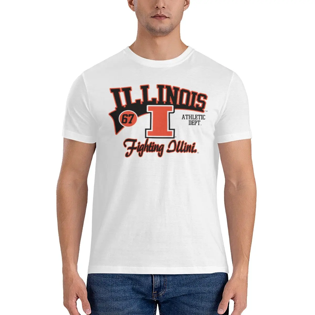 J America FIGHTING ILLINI Athletic Dept T Shirt White XL Vintage Style NOS long or short sleeves