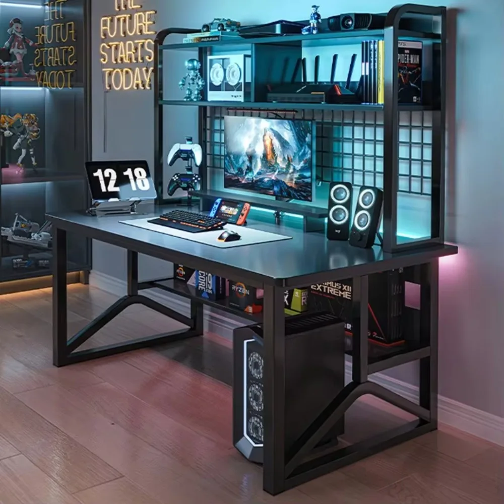 Modern Durable Metal+MDF Esports Gaming Desk with Storage Rack Y-Shaped Legs and Upgraded Structure