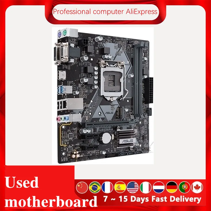 For Asus PRIME H310M-A Original Used Desktop Intel H310 H310M DDR4 Motherboard LGA 1151  i7/i5/i3 USB3.0 SATA3