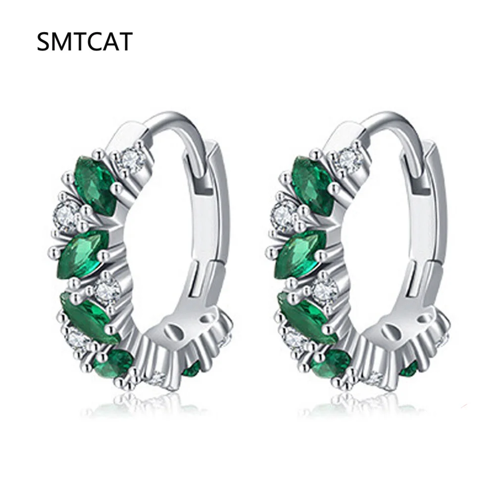 

Круглые серьги-кольца из стерлингового серебра 925 пробы с имитацией нано-изумруда огранки маркизы для женщин, модный подарок на годовщину зеленого драгоценного камня