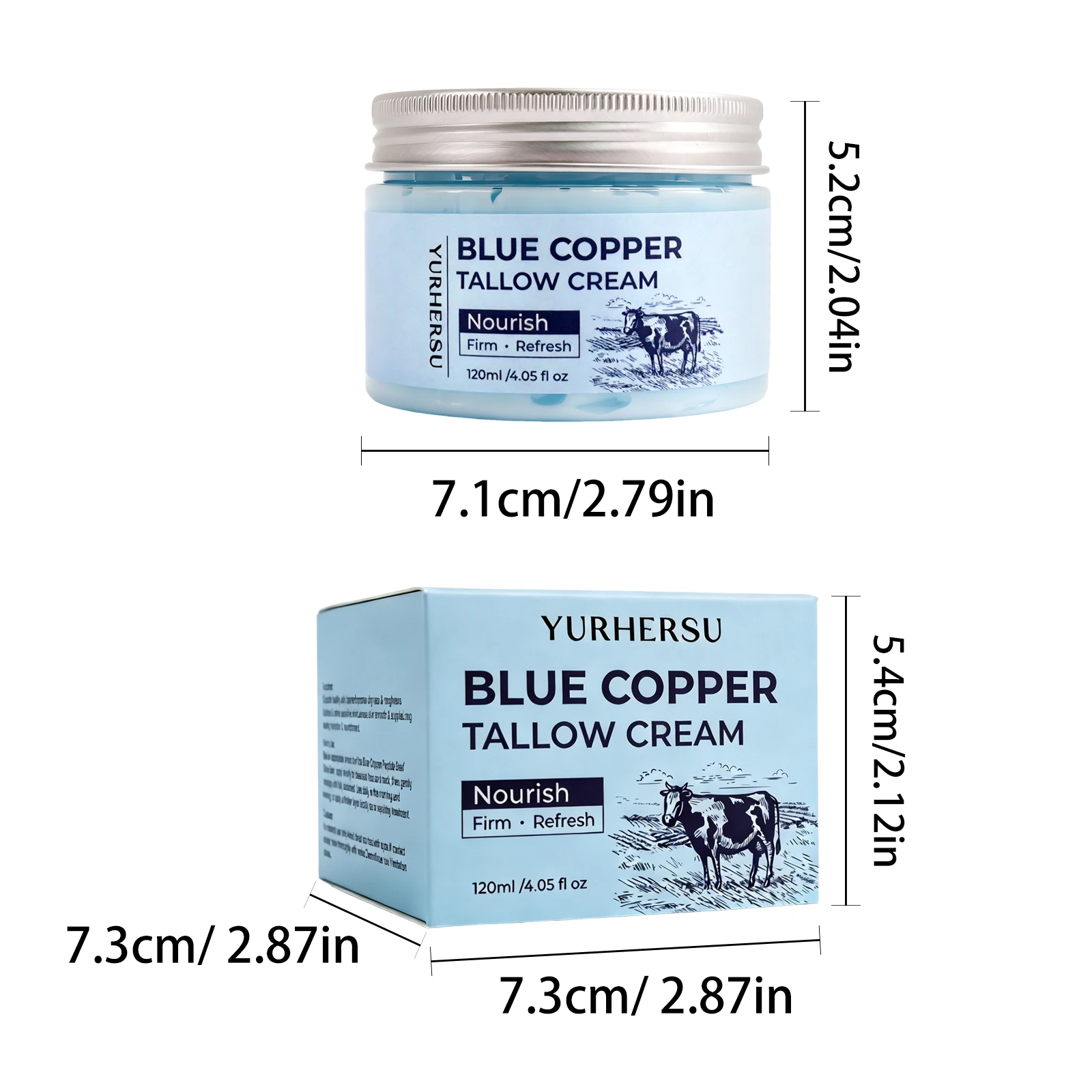 YURHERSU Blue Copper Tallow Cream GHK-Cu Nourish Firm Refresh Face Moisturizer Dry Sensitive Skin 120ml