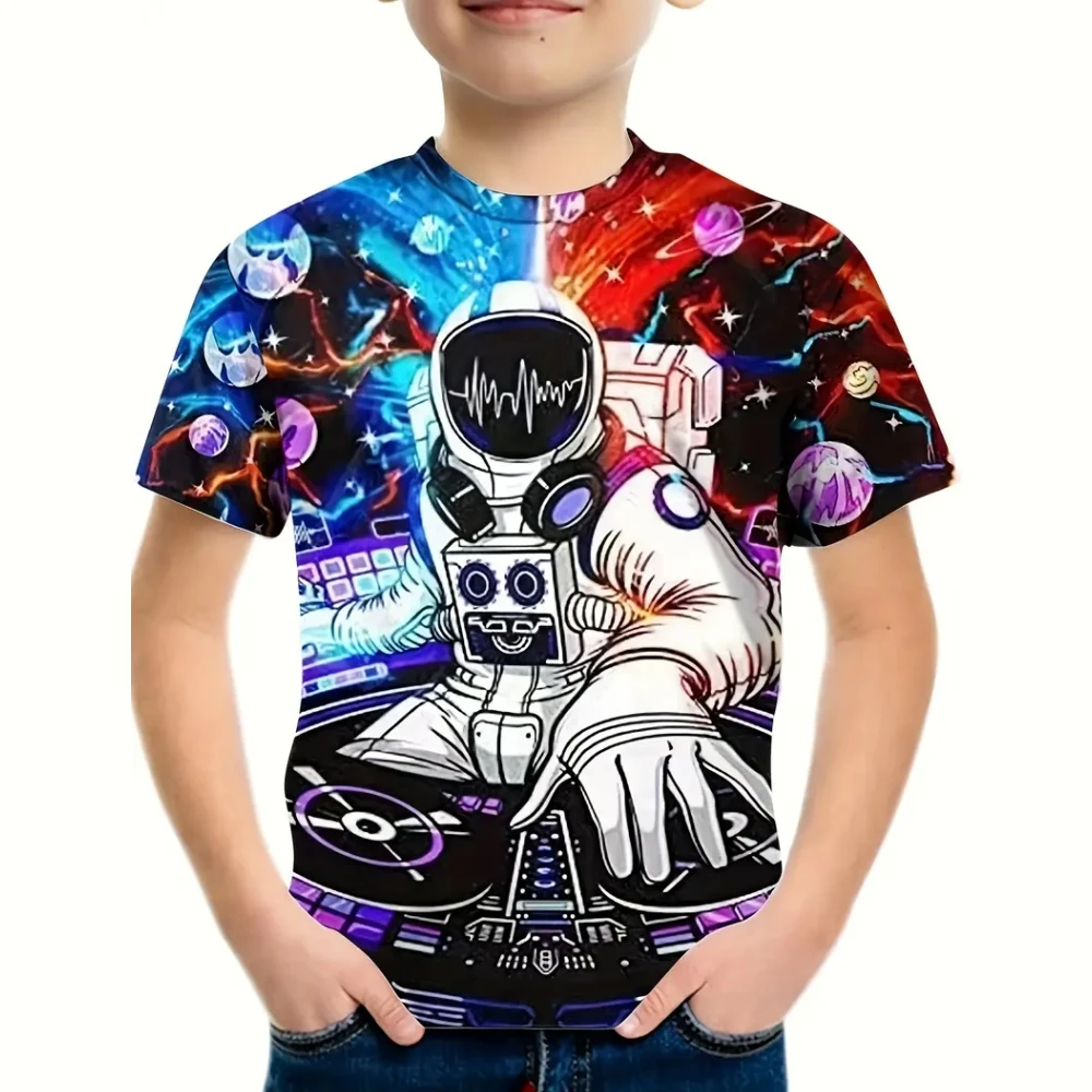 Children's Clothing Space Astronaut 3D Print Crew Neck Graphic T Shirts Outdoor Casual Fashion Party Dresses T-Shirts for Boys
