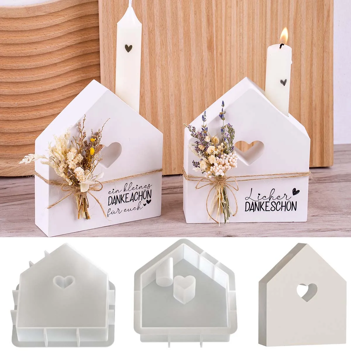 

Valentine's Day Candle Holder Silicone Mold DIY Handmade Hollow Heart House Candlestick Making Molds Plaster Resin Home Craft De