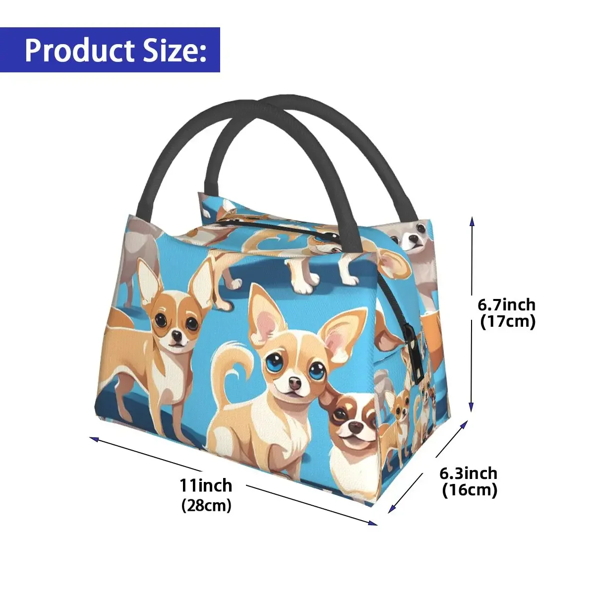 A Pack Of Chihuahuas, Basic Blue Color Lightweight Handheld Insulated Lunch Bag Aluminum Foil Liner for Adults Students Picnic