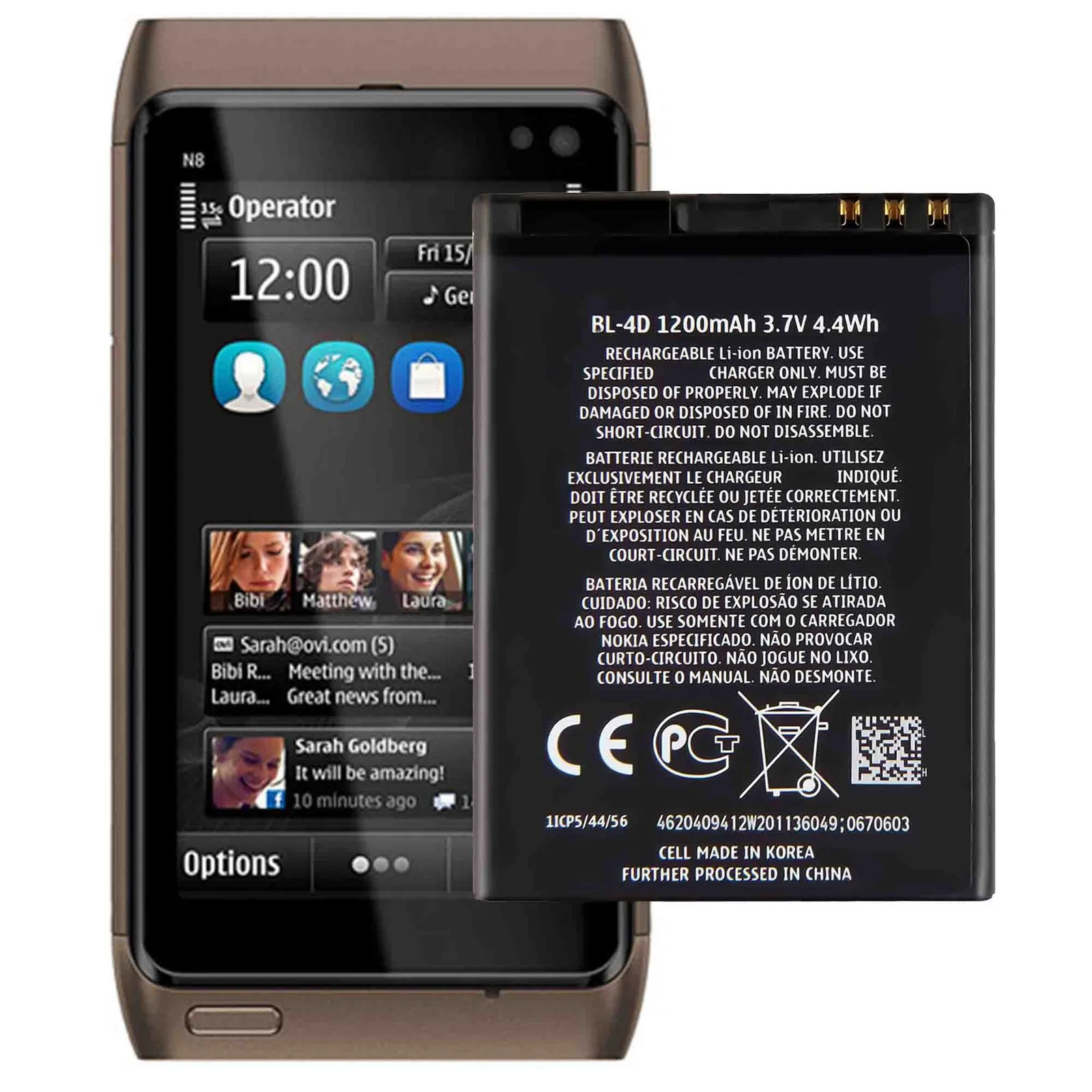 لنوكيا بطارية ليثيوم أيون BL-4D N97 Mini E5 E7 702T E7-00 N803 N8 N8-00 702T جديد #5