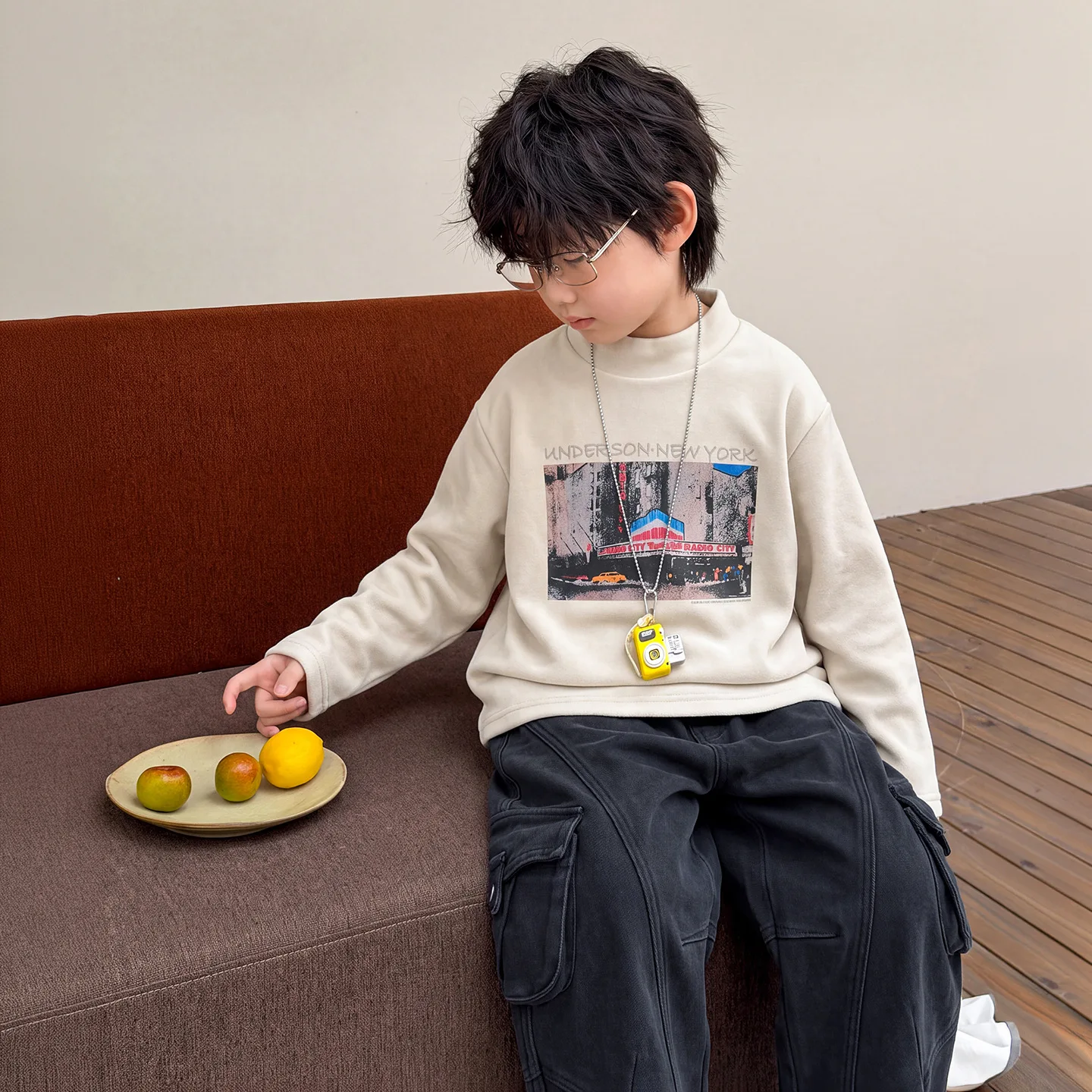 Children Clothes Kids Casual Long Sleeve T Shirt 2026 New Style Boys Autumn and Winter Warm Fleece Cartoon Casual T Shirt