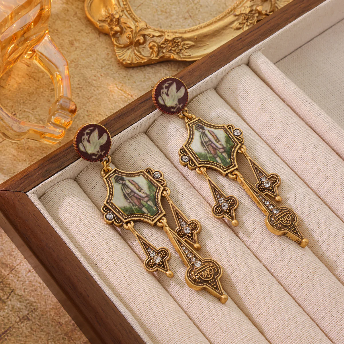 Vintage Silver Needle Fashion Retro Portrait Long Tassel Earrings