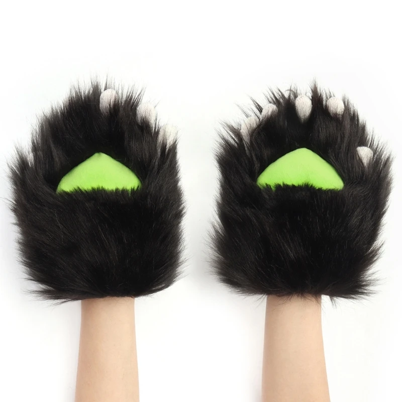 Lông Thú Giả Sang Trọng Mèo Móng Vuốt Găng Tay Fursuit Động Vật Cáo Chân Lông Găng Tay Hở Ngón Halloween Trang Phục Hóa Trang