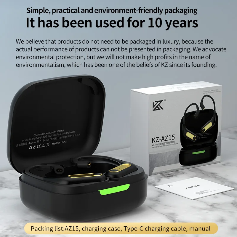 سماعات أذن KZ AZ15 لاسلكية متوافقة مع البلوتوث 5.2 سماعات أذن TWS تعمل باللمس سماعات أذن نوع C