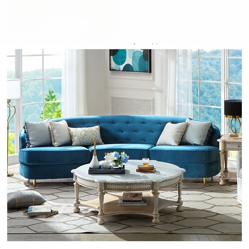 Blue flannel four-person fabric sofa