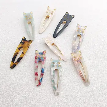 2個裝 女孩髮夾 可愛貓咪醋酸纖維髮夾 頭飾 女士水滴豹紋髮卡 髮飾 禮物 10 最佳銷售 貓毛夾 - №9