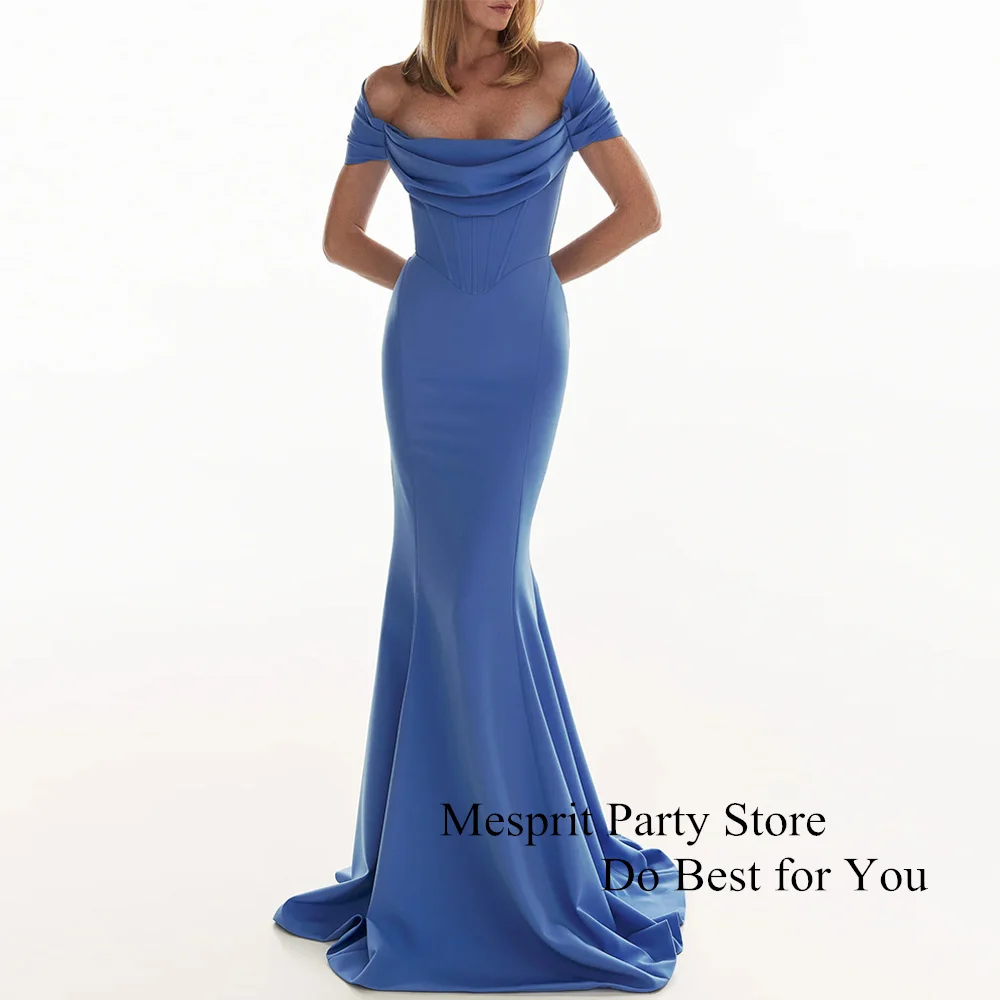 

Modern Mermaid Prom Dresses Saudi Arabian Off The Shoulder Pleat Corset Trumpet Wedding Party Gown Formal Evening Dresses