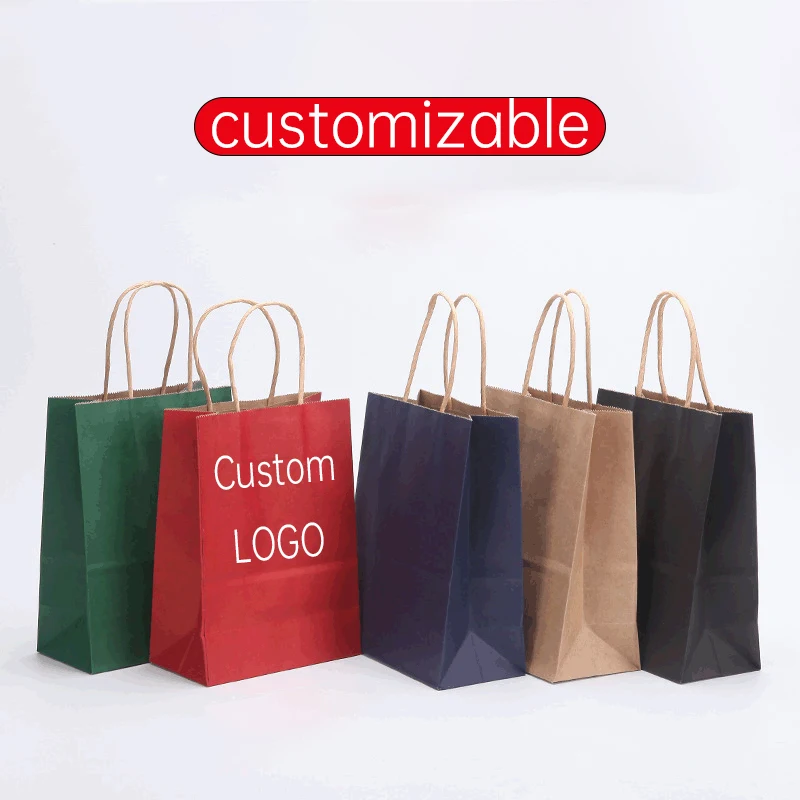 Kraft paper bag custom color printing personalized LOGO hand-held paper bag stock square bottom takeout packaging gift bag